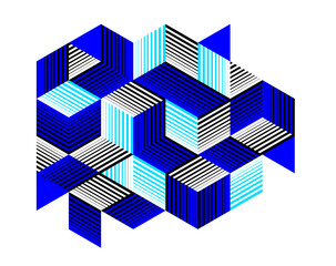 Poster - Isometric 3D cubes vector abstract geometric background, abstraction art polygonal graphic design wallpaper, cubic shapes and forms composition lowpoly style.