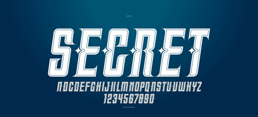 Fototapete - Vintage mystic and secret font for emblems and logos, old ancient display typeface for headers and slogans, poster typography design alphabet letters and numbers, italic version.