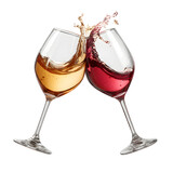 Two wine glasses clinking isolated on transparent background