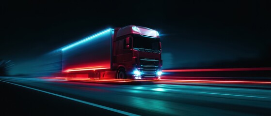 Poster - Semi truck speeding on a highway at night