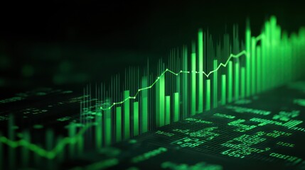 Poster - Abstract neon green stock market graph