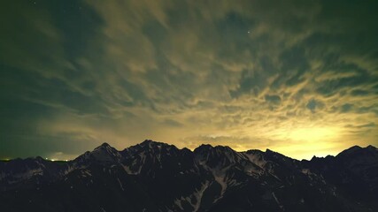 Wall Mural - Beautiful night landscape,  snow coverd mountains under starry night. 