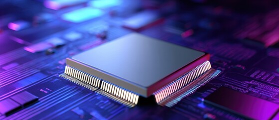 Fototapete - The Microchip Surrounded by Modern Circuitry in Vibrant Colors