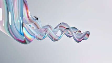 Poster - Abstract iridescent glass ribbon flowing creating dynamic wavy movement. Modern geometric art and holographic futuristic data visualization.