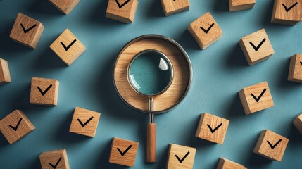 Poster - Corporate planning concept with a magnifying glass centered on a target.