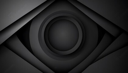 Poster - Abstract dark gray and black background with cut layered 3d design and space for text. Abstract black circle layers on dark background paper cut cover design. For business flyer templates, web, banner