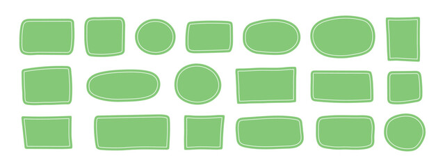 Poster - Set of empty green pastel colored text box irregular frames. Hand-Drawn rectangle shapes, circles, geometric forms, doodle shapes, freehand simple elements.