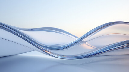 Poster - Curved glass panel, abstract wave, smooth surface, modern, blue, serene, minimal design