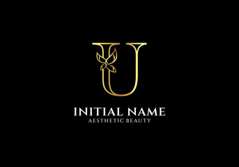 Poster - Initial U Logo Design Combination with Butterfly or Leaf Element	
