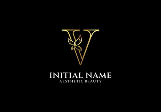 Initial V Logo Design Combination with Butterfly or Leaf Element	