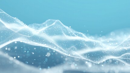 Leinwandbilder - Abstract Blue Background with White Tech Wave Lines, Sparkling Particles – Futuristic Digital Design for Wallpaper, Poster, Innovation Concept, Minimalist and Modern Visual Art