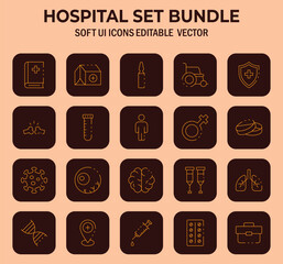 Poster - Sophisticated minimalist medical icon bundle illustrating healthcare equipment and treatment icons for digital