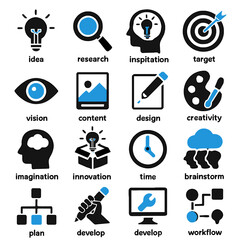 Poster - Business concept icons: Idea, research, inspiration, target, vision, content, design, creativity, imagination, innovation, time