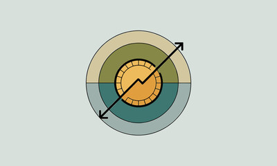 Poster - Circular target with a central coin and a fluctuating arrow indicating market trends
