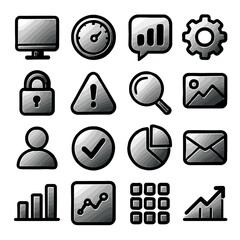 Poster - Collection of Grayscale Icons Representing Various Digital Concepts and Functions.