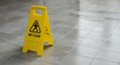 © Subu.STD - Yellow plastic wet floor sign on a tiled floor