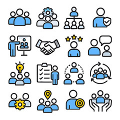 Poster - Diverse Teamwork Icons Depicting Collaboration, Ideas, and Success.