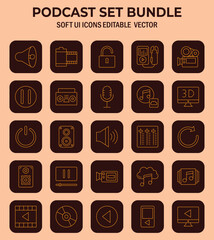 Fototapete - Podcast and Media UI Icon Set: Streamlined Vector Illustrations for Digital Communication Platforms and Broadcasting