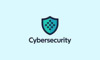 Poster - Modern Cybersecurity Shield Logo with Gradient Squares and Bold Typography