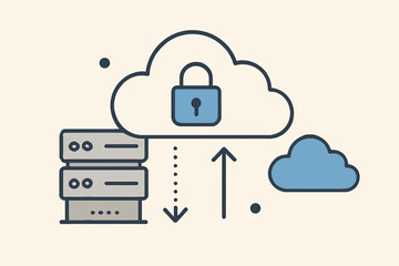 Poster - Secure Cloud Data Storage Depicted with Server, Lock, and Arrows.