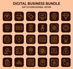 Poster - Comprehensive digital business bundle illustration showcasing modern interface icons with customizable vector graphics