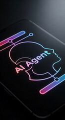 Poster - Ai agent silhouette illuminated on a smartphone screen representing artificial intelligence technology
