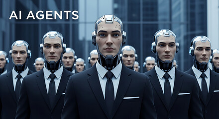 Poster - Ai agents in business suits futuristic concept of robotics and artificial intelligence in industry