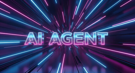 Poster - Artificial intelligence agent text with dynamic glowing lines and futuristic digital background