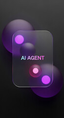 Poster - Futuristic ai agent concept depicted with glass and glowing spheres on a black background