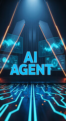 Poster - Futuristic ai agent concept with digital interface displays and glowing circuitry design