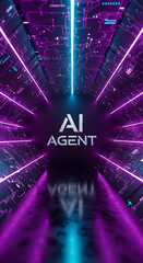 Poster - Futuristic ai agent concept inside a high tech digital tunnel showcasing innovation and technology