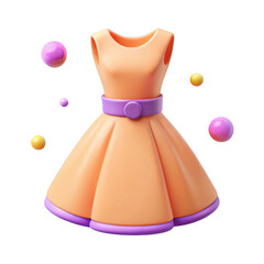 Wall Mural - 3d orange dress with purple belt isolated on transparent background