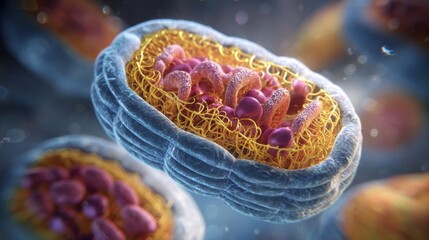 Poster - Engaging animation of mitochondria demonstrating the biochemical pathways of ATP production. This educational visual captures the fundamental processes that support cellular vitality