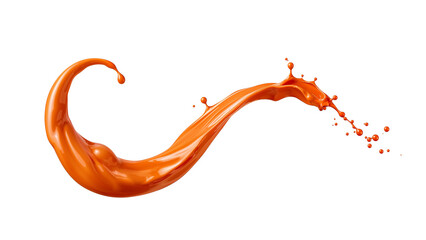 Fototapete - Dynamic flowing burst of vibrant orange liquid paint on an isolated canvas, art element