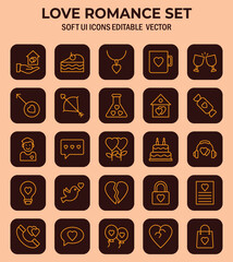 Poster - Delicate love and romance set vector graphic presentation with soft user interface elements showcasing feelings