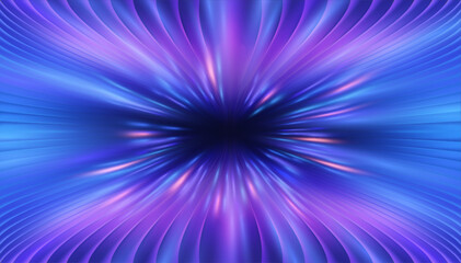 Poster - Speed light tunnel background with warp space time neon effect and radial hyperspace lines. Futuristic vector travel through infinite galaxy with 3D energy glow. Hyper velocity motion in blue purple.