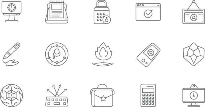 Collection of outline icons representing various concepts and technologies
