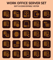 Aufkleber - Collection of softly designed icons representing office network server infrastructure and data processes for interface
