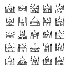 Leinwandbilder - Set of mosque line icons for Islamic themes, Eid Mubarak, Ramadan, and religion-based graphic design projects.
