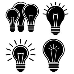 Poster - Illustration of four light bulbs with different styles and sizes in black and white color scheme design