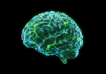 Fototapete - Illuminated Neural Network Representation of a Human Brain Glowing with Electric Energy and Connections Forming an Intricate Web of Cognitive Activity on a Dark Background