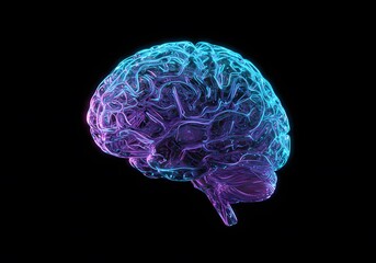 Fototapete - Exploring the intricate digital network of the human brain represented by glowing neon lines and dots against a dark background symbolizing advanced neural connections and artificial intelligence conc