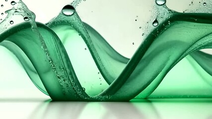 Wall Mural - elegant green liquid wave with droplets, abstract motion, and shimmering particles creates a serene 