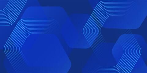Aufkleber - Modern abstract blue background with glowing geometric lines. Blue gradient hexagon shape design. Futuristic technology concept.