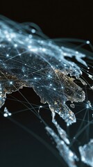 Poster - Dynamic digital overlay of an Asia map illustrating the convergence of data networks telecommunication systems and innovative technology shaping the future of global commerce and connectivity.