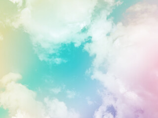Wall Mural - beauty sweet pastel green and pink colorful with fluffy clouds on sky. multi color rainbow image. abstract fantasy growing light
