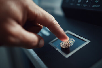 Poster - A hand is pressing a fingerprint on a machine