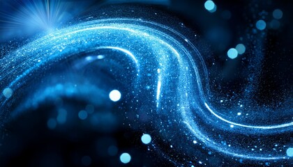 Wall Mural - abstract image of swirling blue particles and bokeh lights creating a cosmic or ethereal effect the dark background emphasizes the luminosity of the glowing dust