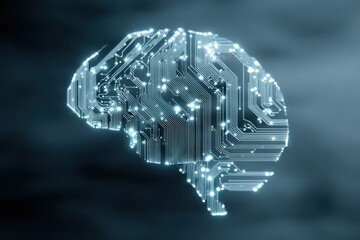 Fototapete - Futuristic digital brain hologram representing artificial ligence with glowing circuitry pattern and technological innovation concept