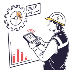 Poster - Engineer Using Digital Tablet to Monitor Industrial Data and Progress